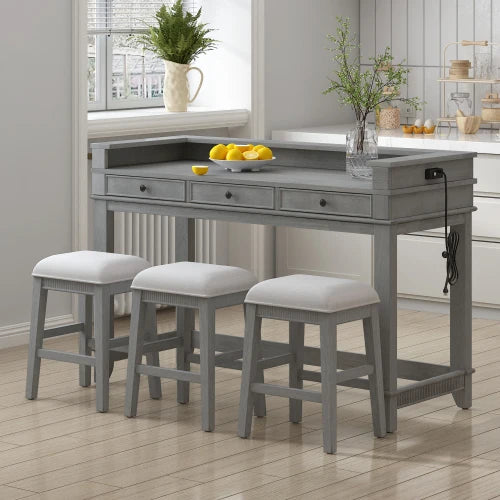 Retro 4 Piece Dining Table Set With Storage Drawers