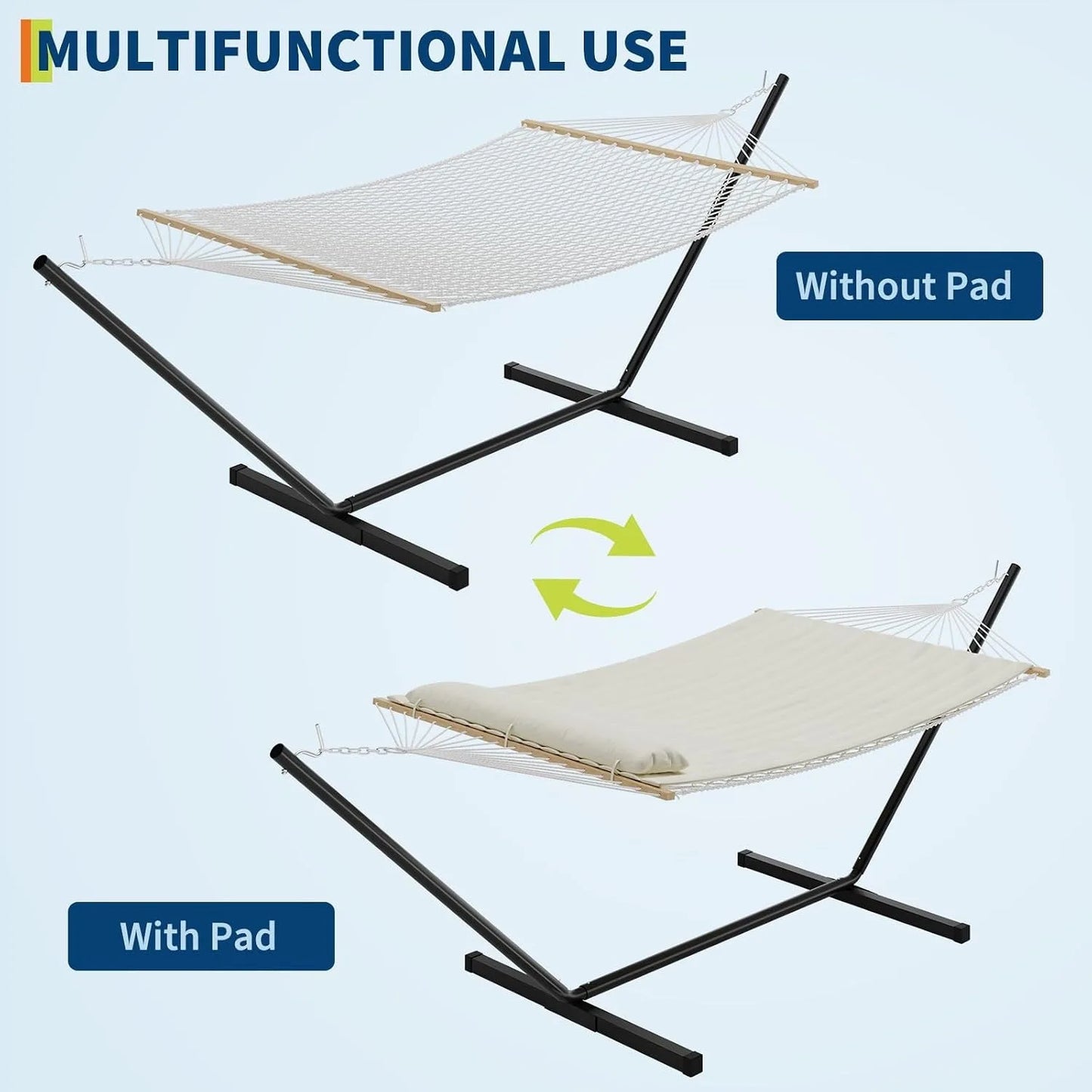 Two Person Outdoor Hammock With Stand UV Resistant Poly Cotton