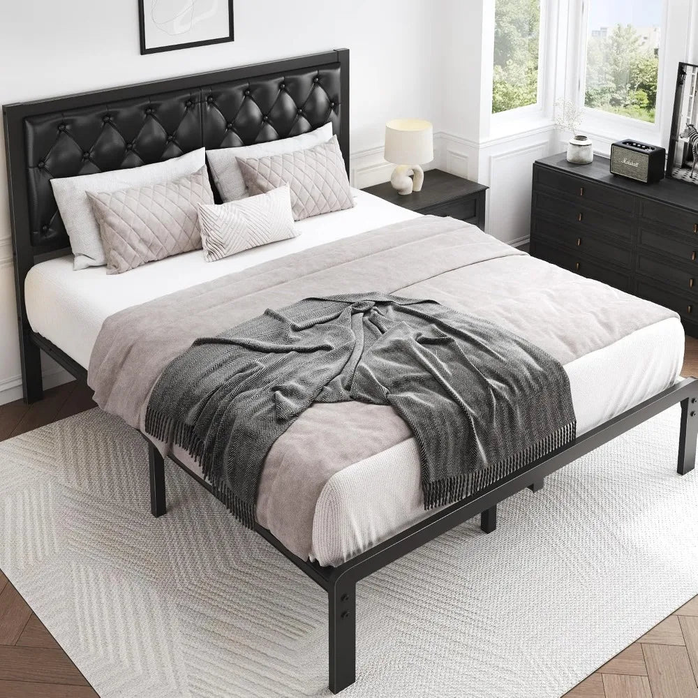 Queen Bed Frame With Upholstered Headboard And Slats
