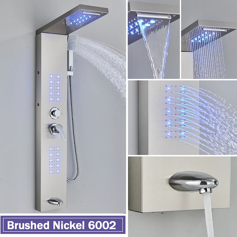 Rozin Shower Column LED Rainfall Bath Panel With Massage Jet