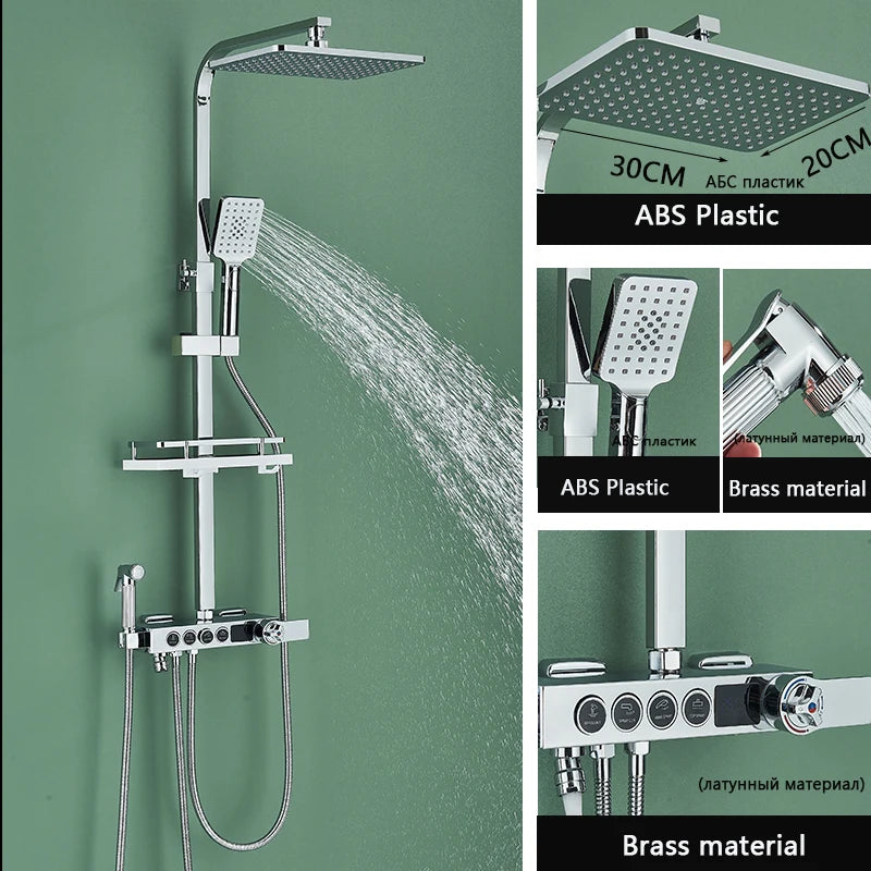 ALENARTWATER Black And Gold Shower Faucet Set With Dual Spray