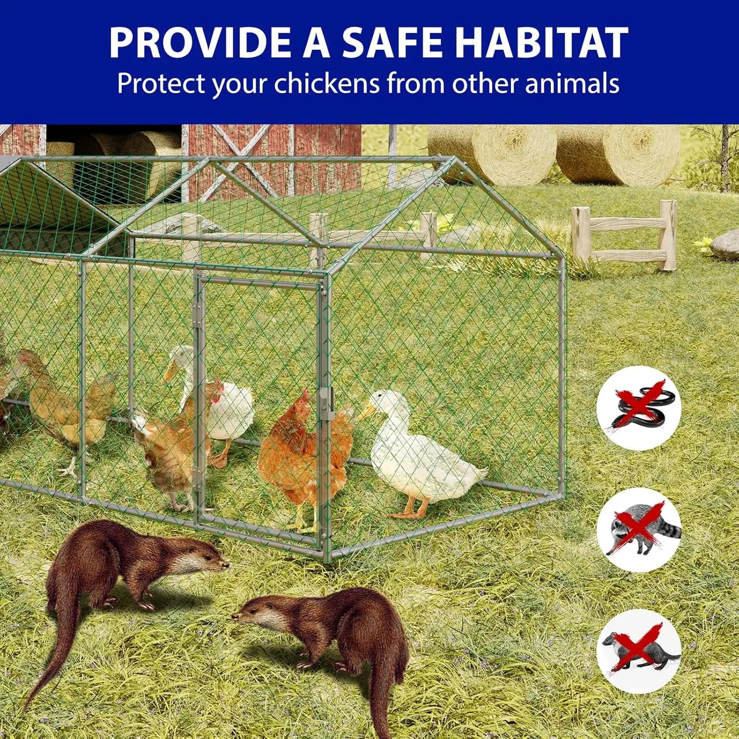HiMISS Portable Metal Chicken Coop With UV Waterproof Cover