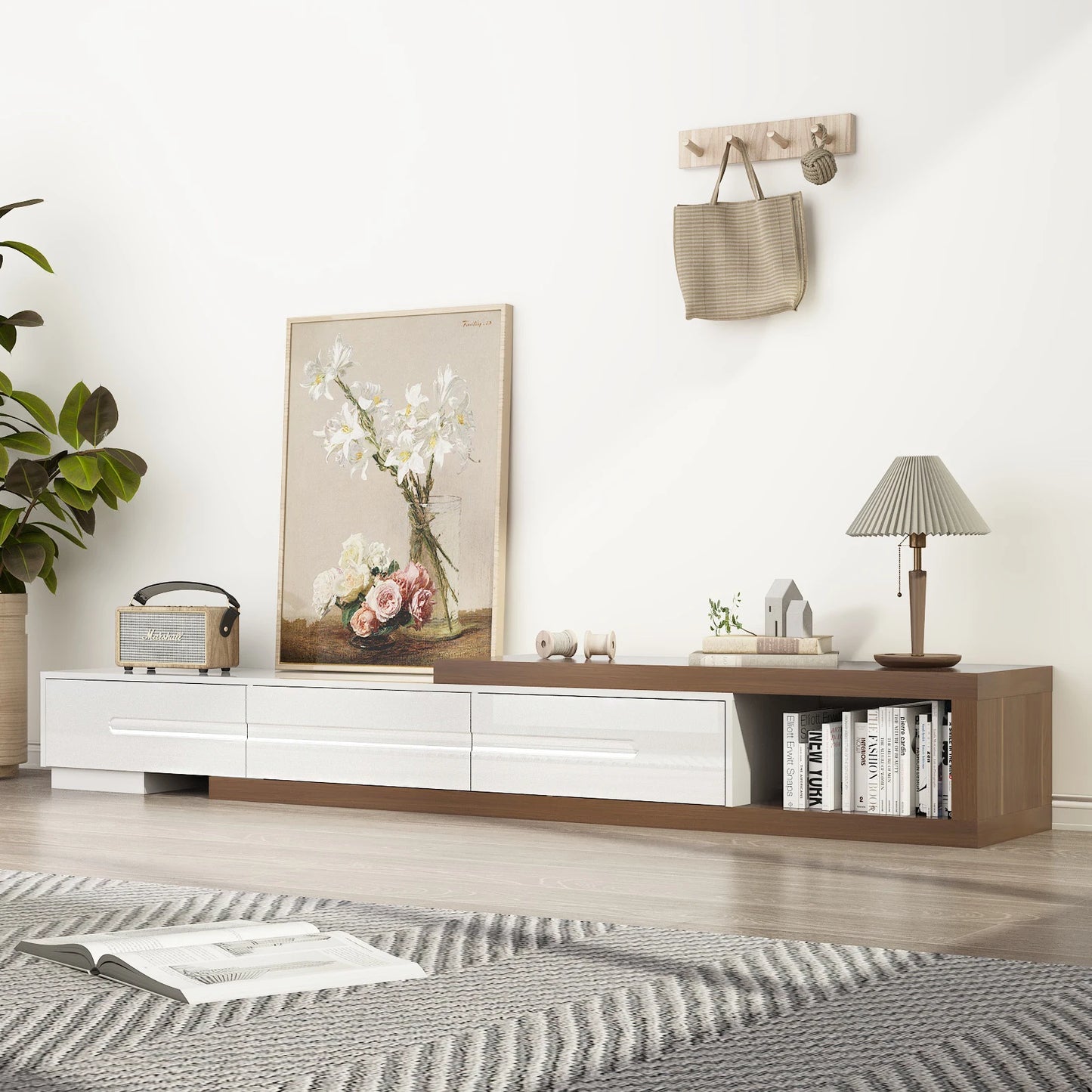 QiaoShiRen Extendable TV Stand And Media Console With Drawers