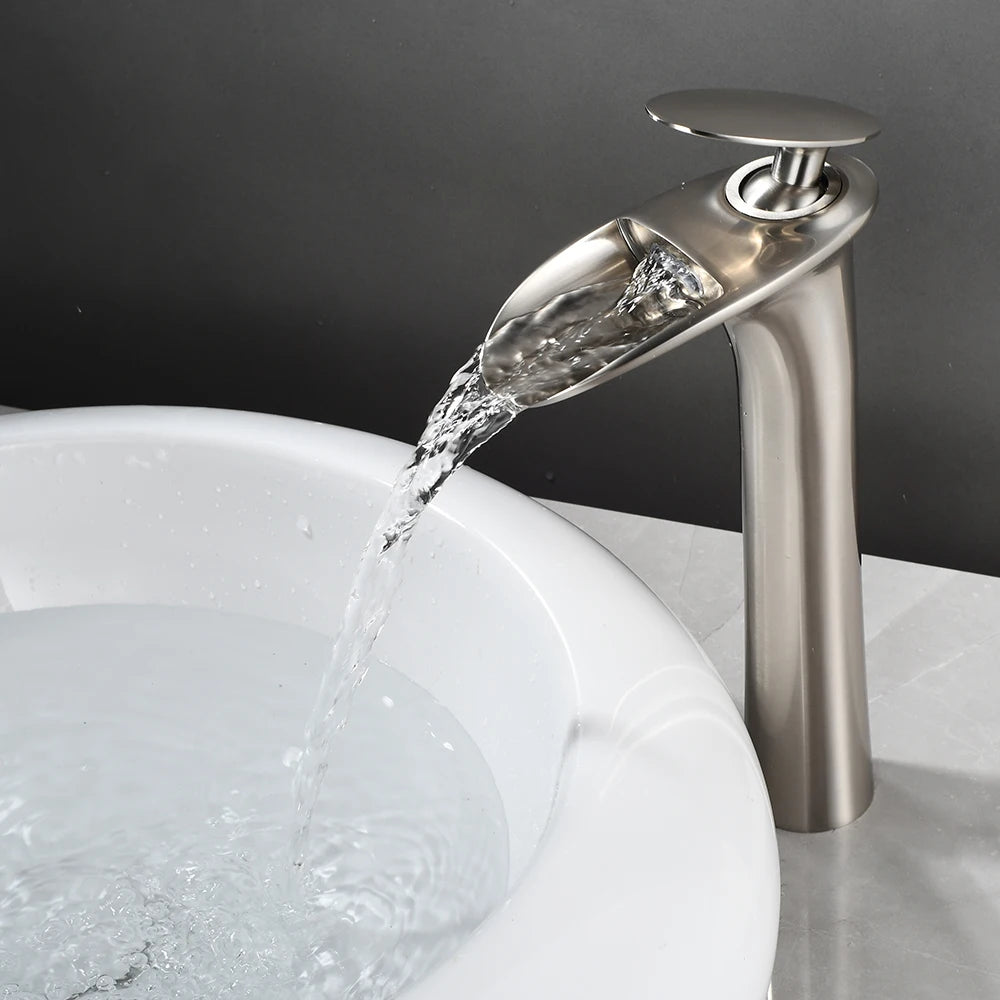 White Bathroom Basin Faucet Waterfall Lever Single Hole Mixer Tap