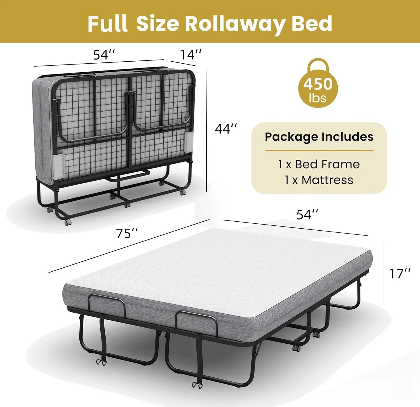 Folding Bed With Mattress Rollaway Guest Bed For Home Use