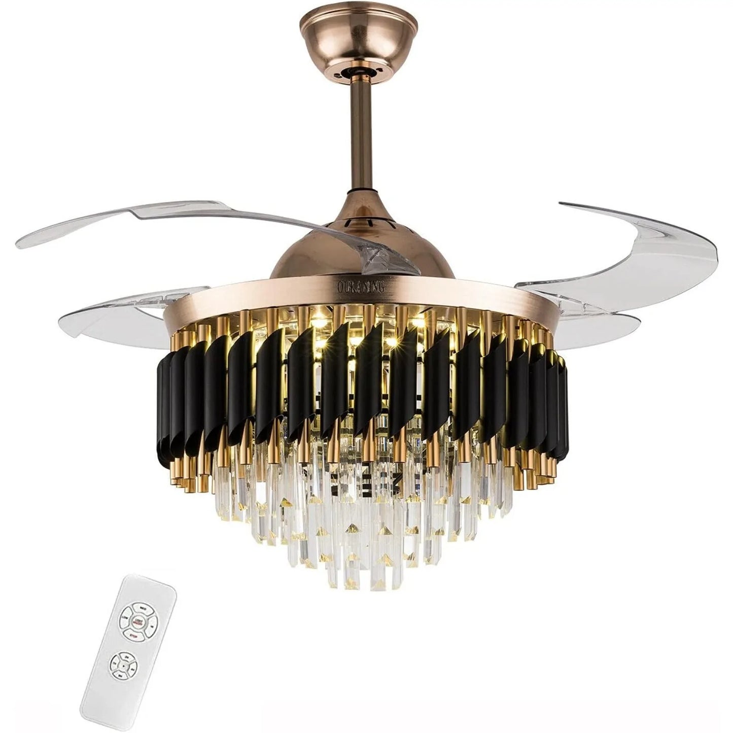 Crystal Ceiling Fan With LED Light And Retractable Blades Remote