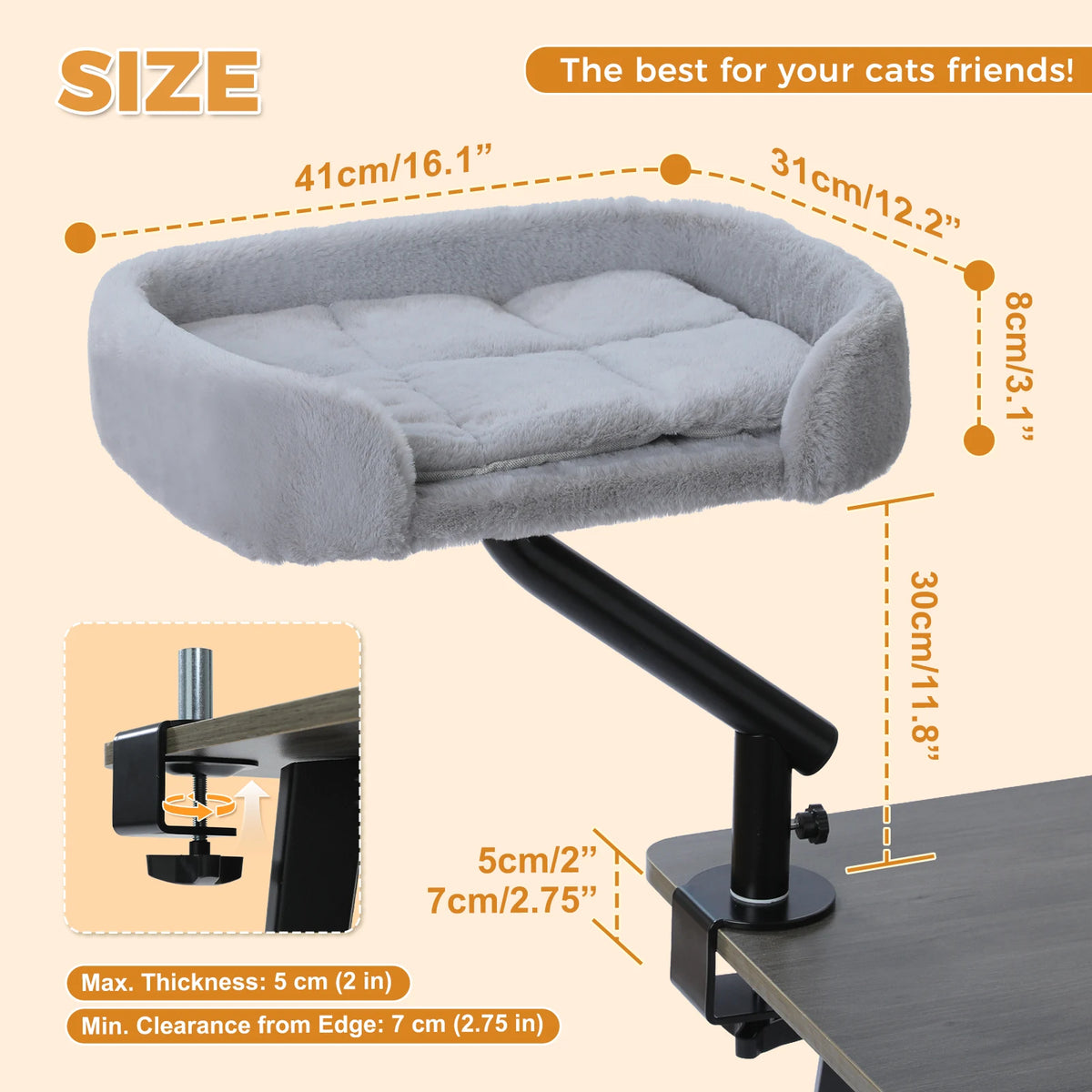 PAWZ Road Rotatable Cat Desk Bed with Adjustable Plush Hammock