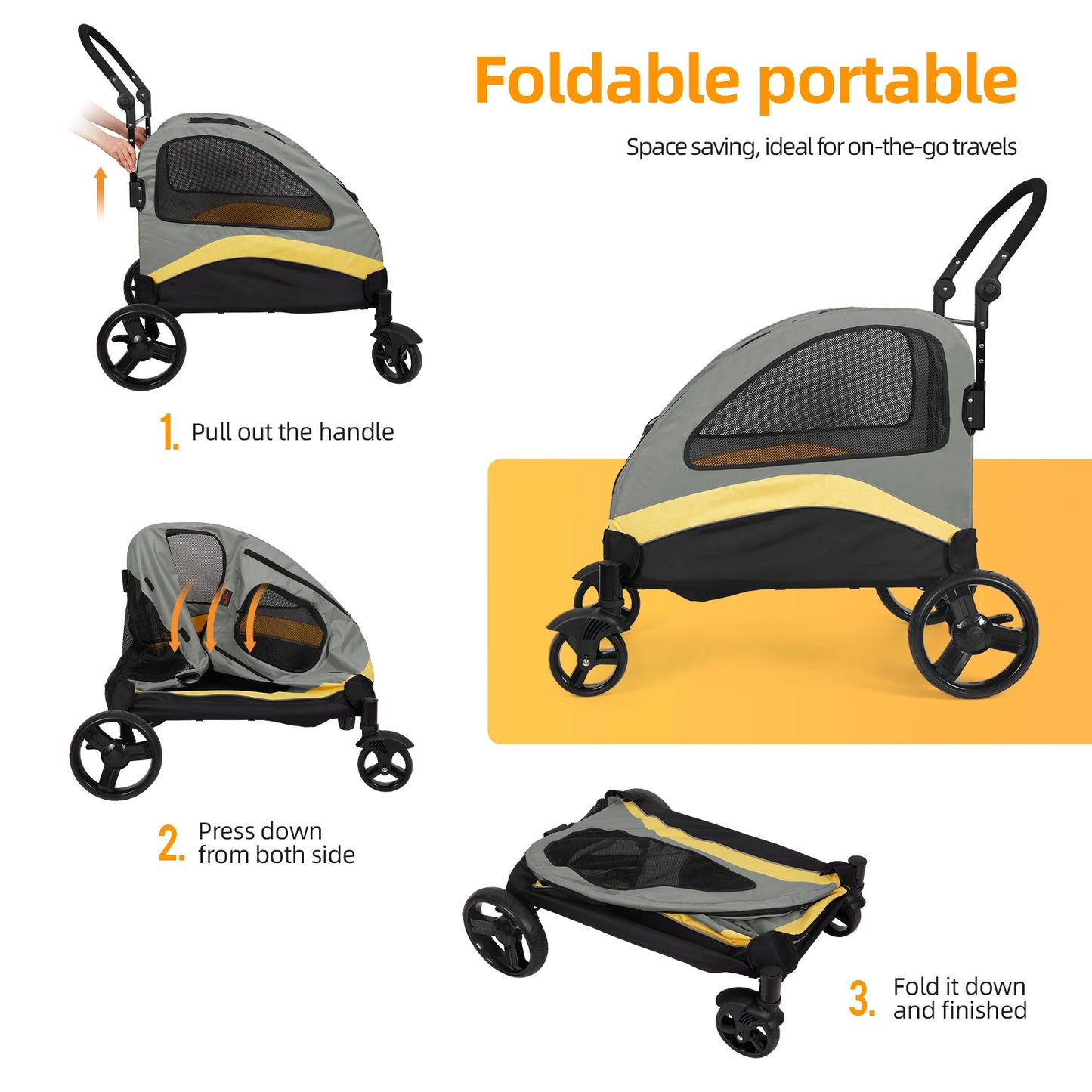 Mxl Dog Stroller Ultra Large Foldable Four Wheel Pet Jogger Cart