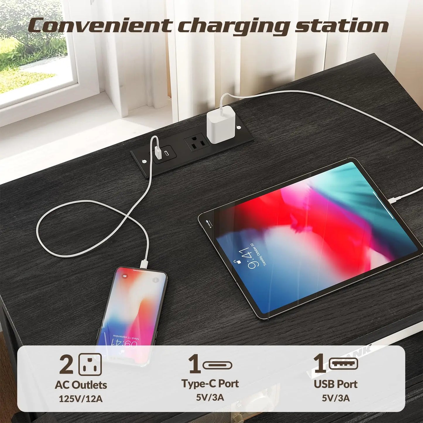 Frame Farmhouse Nightstands With Charging Station Set of 2