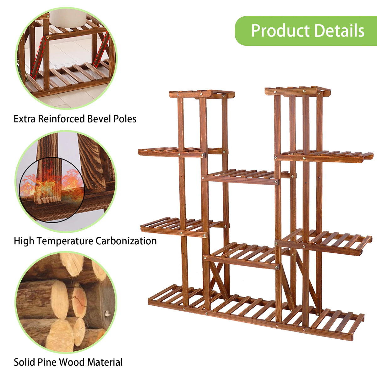 Wisfor Wooden Multi Tier Indoor Outdoor Plant Display Stand Shelf