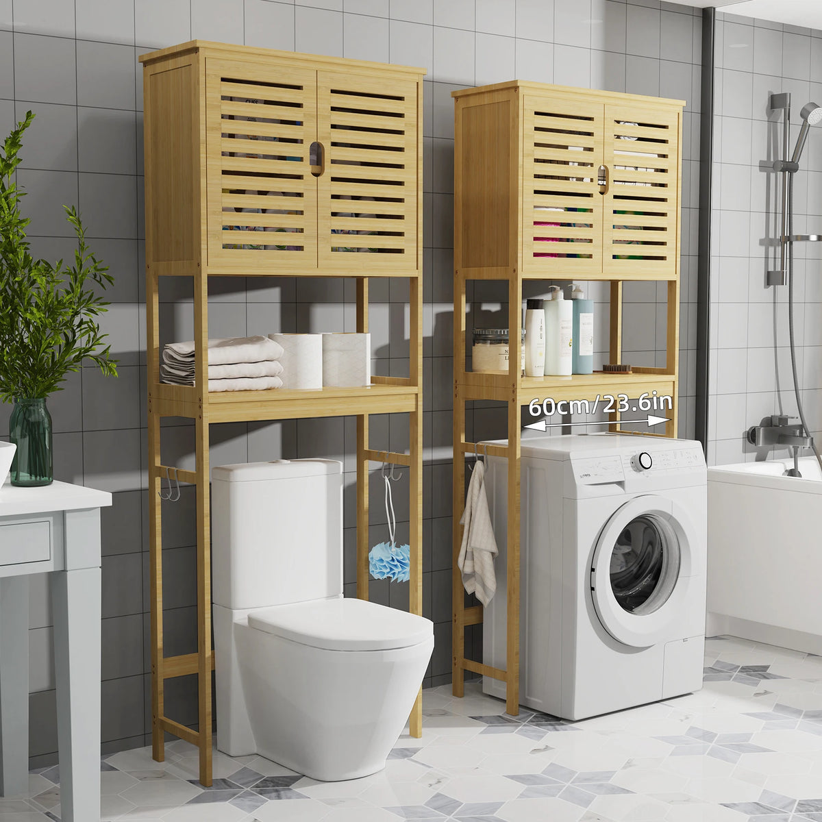 Bamboo Over The Toilet Storage Cabinet With Adjustable Shelves