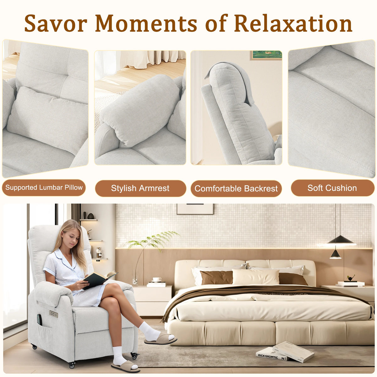 Korser Power Recliner Chair With Wheels And USB Port