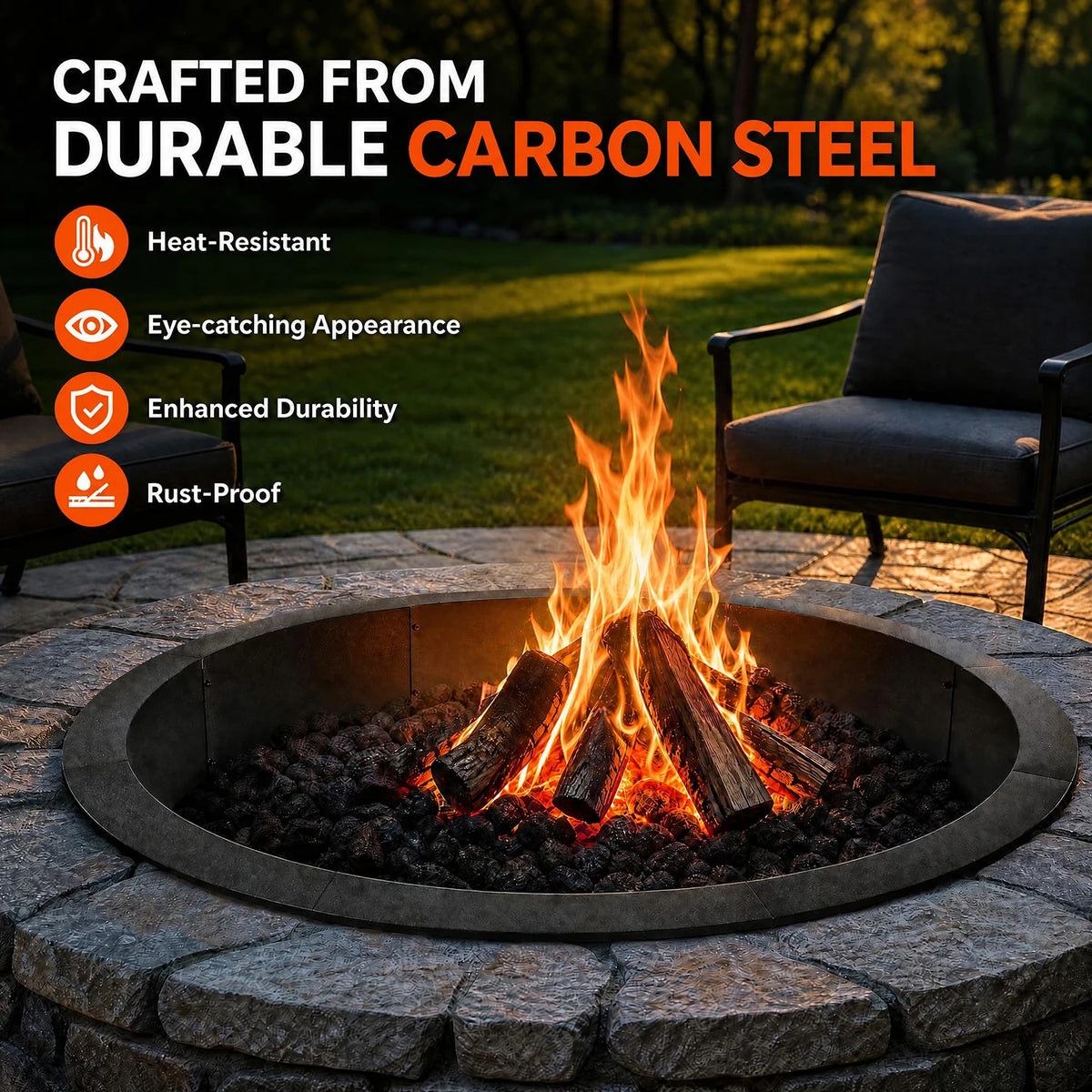 HiMISS Heavy Duty Carbon Steel Outdoor Fire Pit Ring