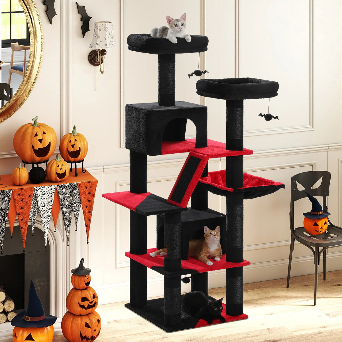 PEQULTI Multi Tier Cat Tree With Scratching Posts And Hammock
