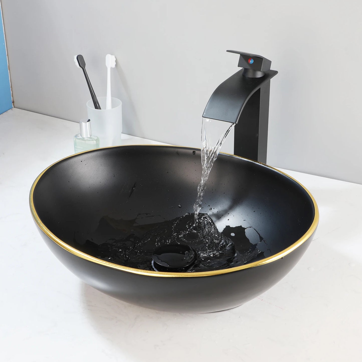 MEKKHALA Kemaidi Oval Vessel Sink With Faucet Above Counter