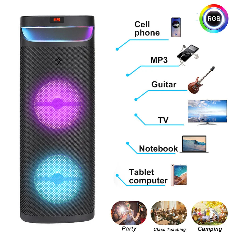 CURUK 3000W Dual Portable Bluetooth Party Speaker Subwoofer LED Light