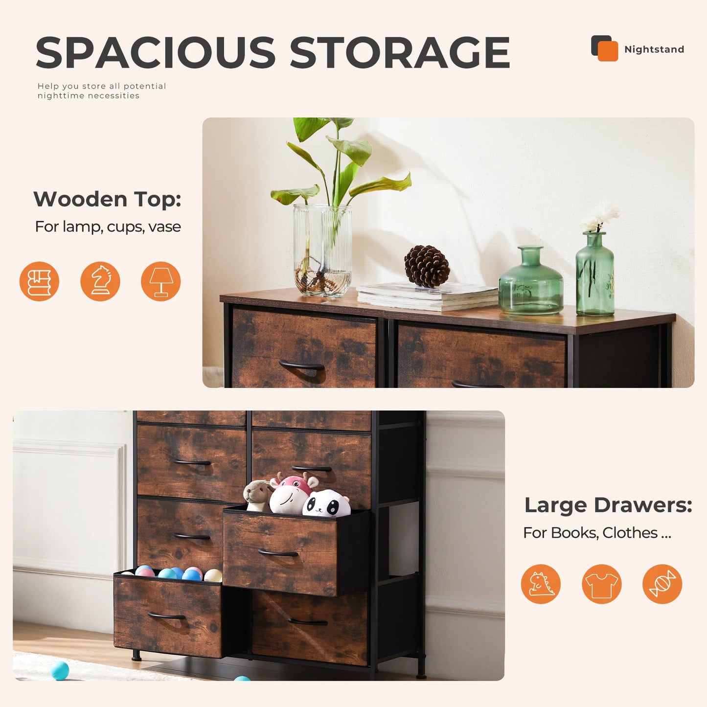 MCQ 8 Drawer Fabric Cabinet For Living Room And Storage