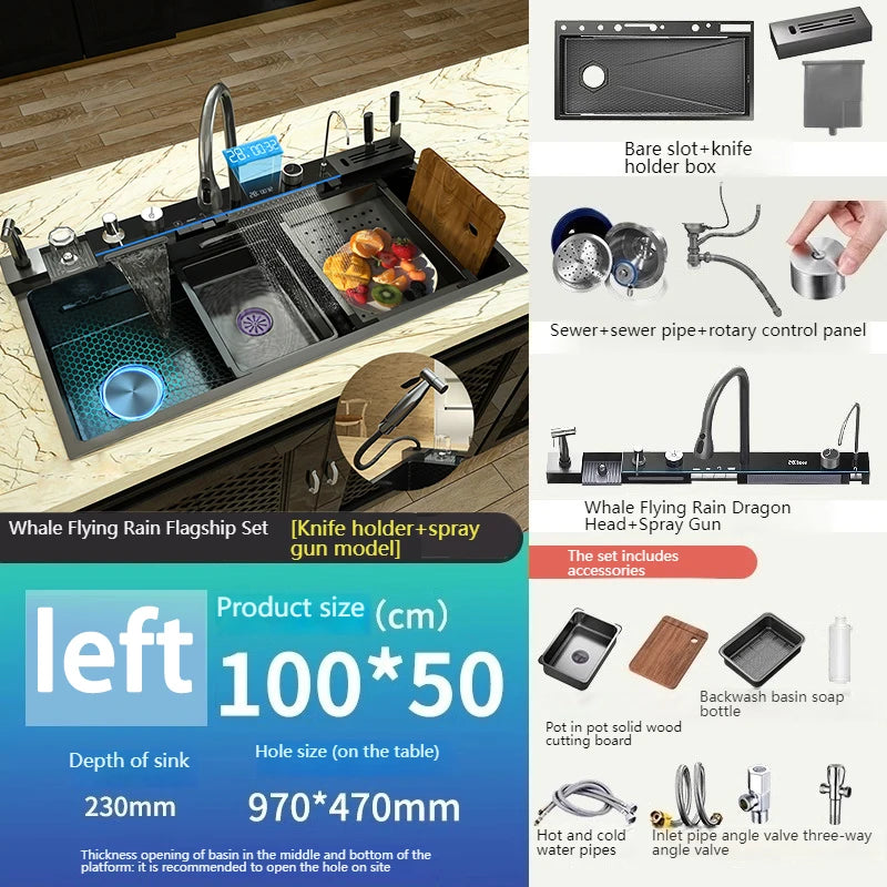 Telisiya Stainless Steel Rectangular Kitchen Sink With Digital Display