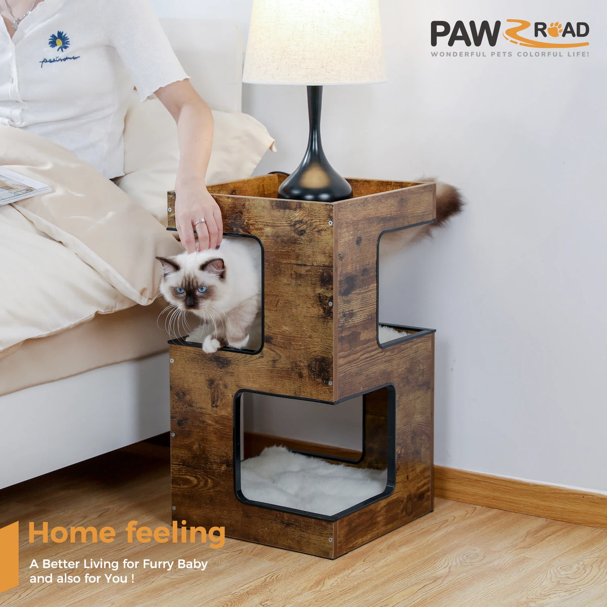 Pawz Road Wood Cat Condo With Scratching Pad Soft Mats