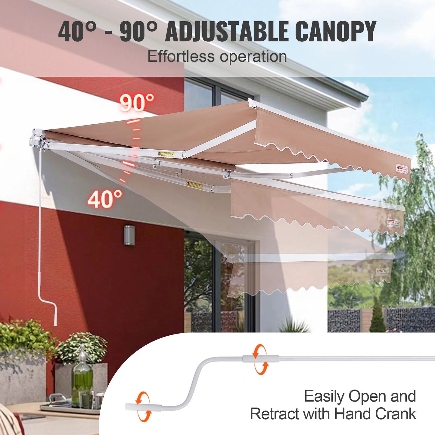 SucceBuy Manual Retractable Awning Outdoor Sun Shade Polyester