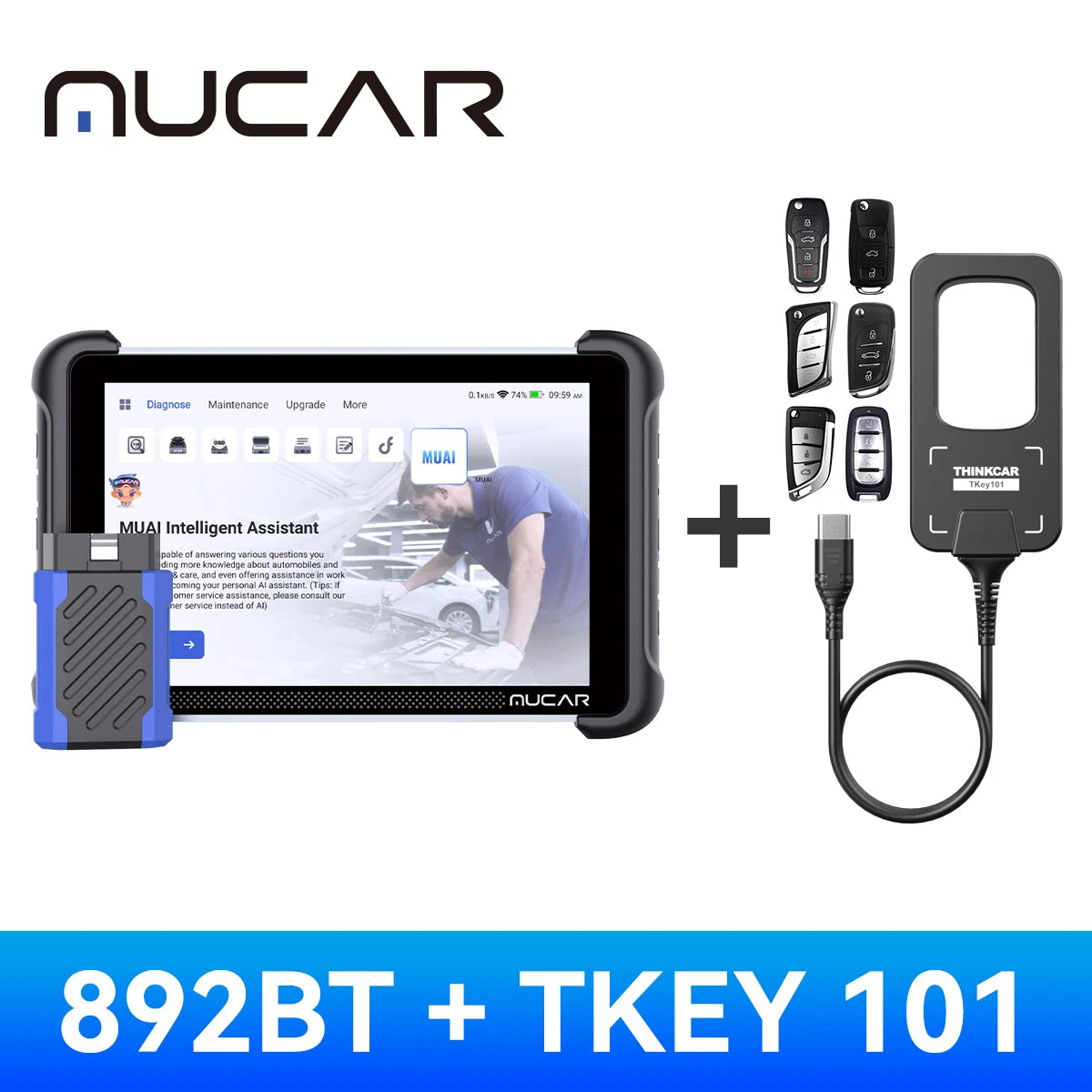 MUCAR 892BT AI  Key Programming  TKEY 101 Automotive Diagnostic Tool Bi directional Obd2 Scanner ECU Coding CANFD DOIP 35 Resets