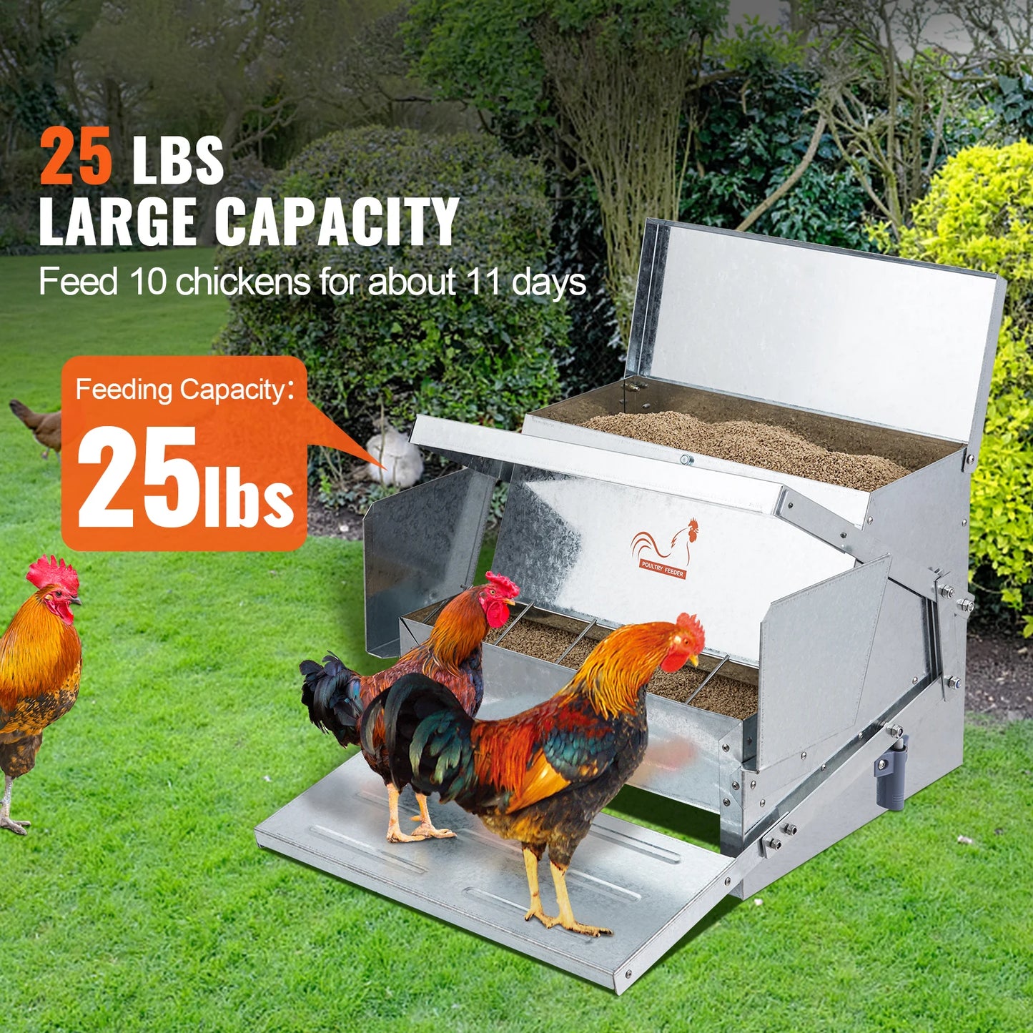 SucceBuy Automatic Chicken Feeder 25 Lb Capacity Galvanized Steel