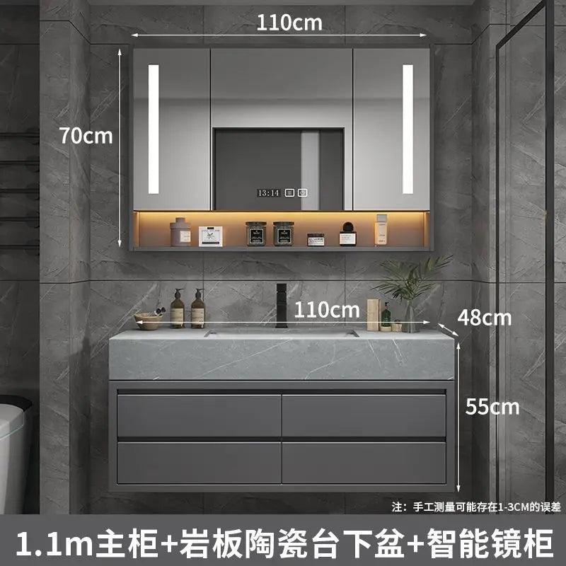 Simple Modern Wooden Bathroom Vanity Combo With Integrated Mirror And Basin