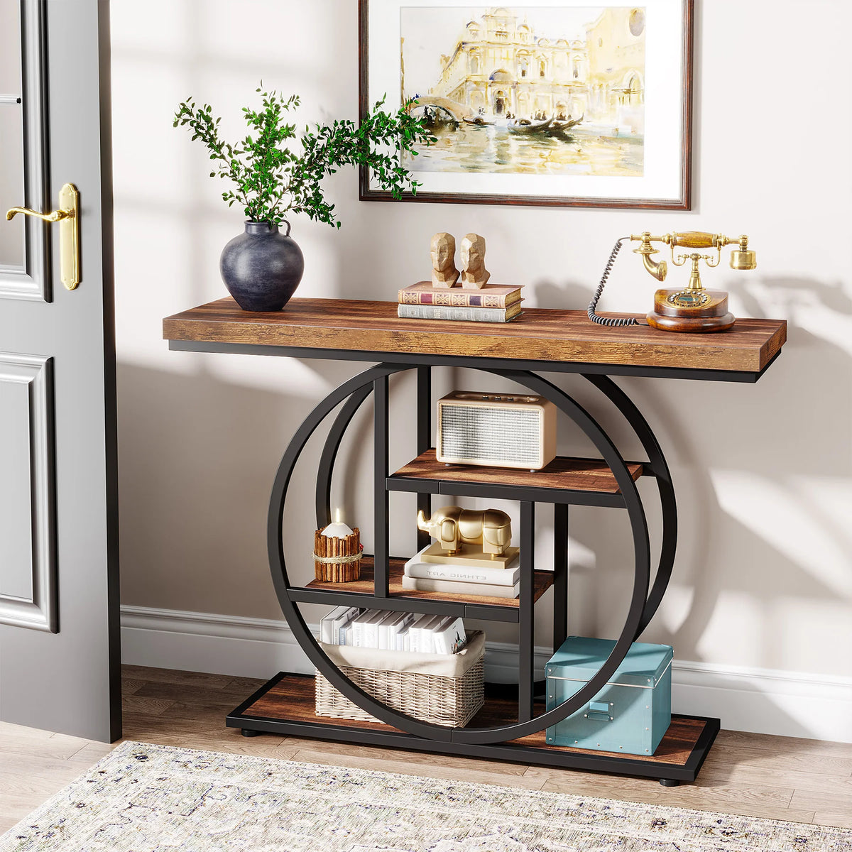 Tribesigns Industrial Four Tier Console Table With Entryway Storage
