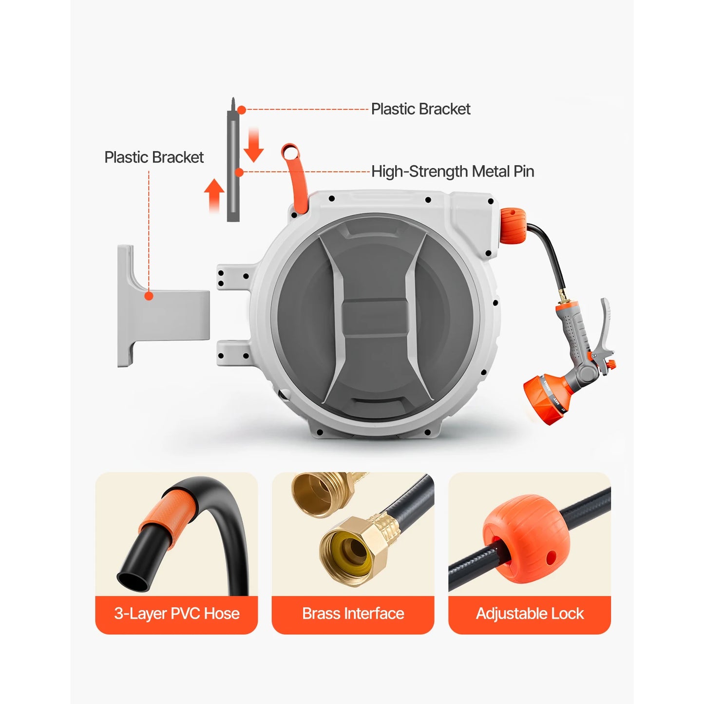 SucceBuy Retractable Garden Hose Reel With 9-Pattern Nozzle, Wall Mounted