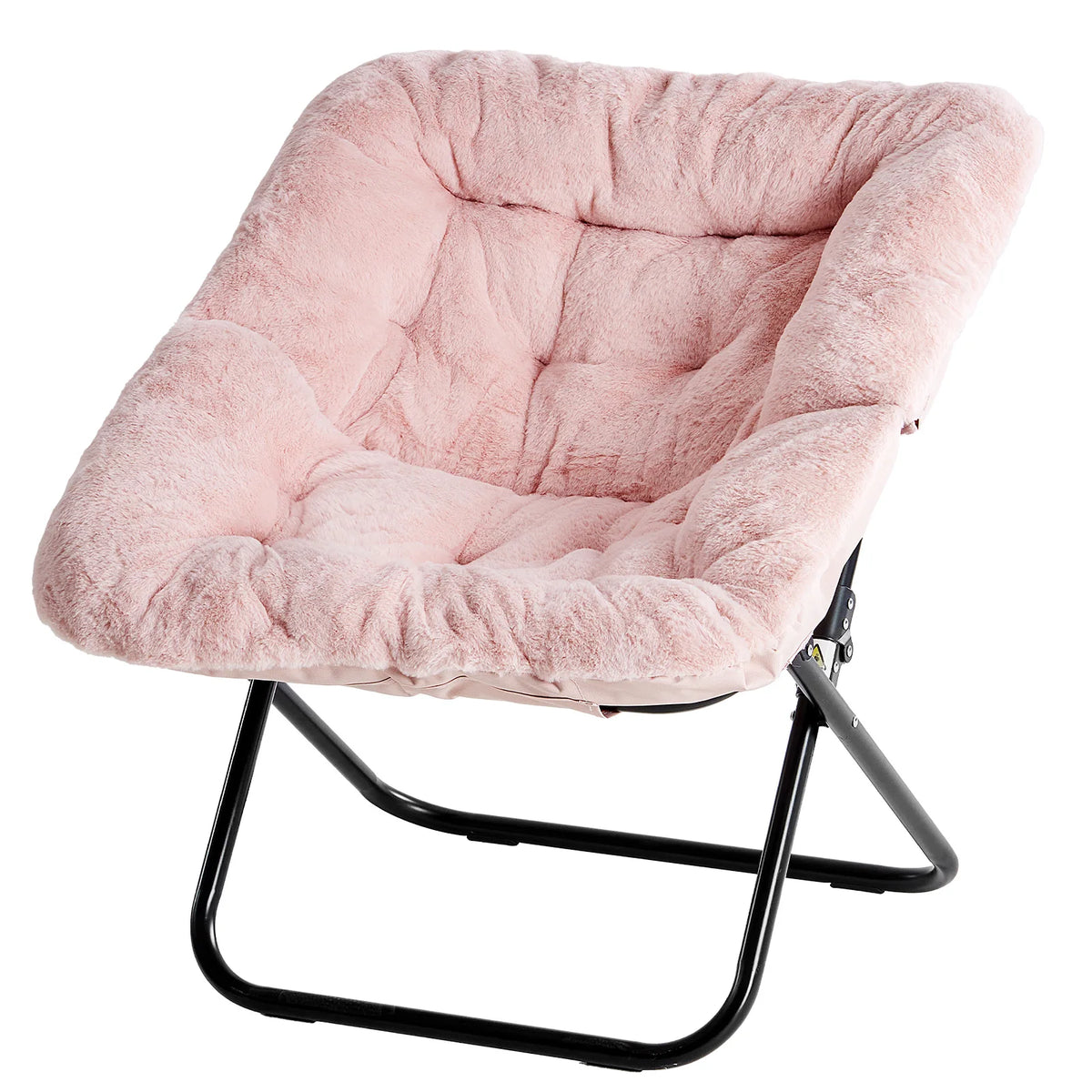 JHK Faux Fur Folding Saucer Lounge Chair With Metal Frame