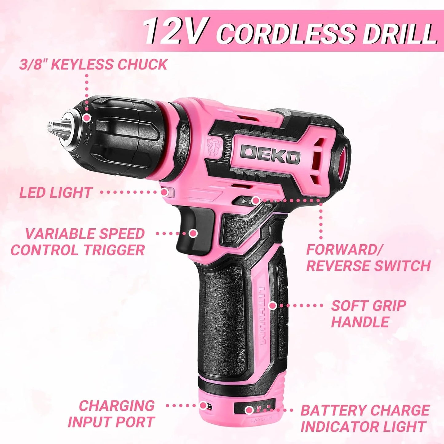 DEKO Home Mechanic Toolbox With 12V Cordless Drill Storage Case