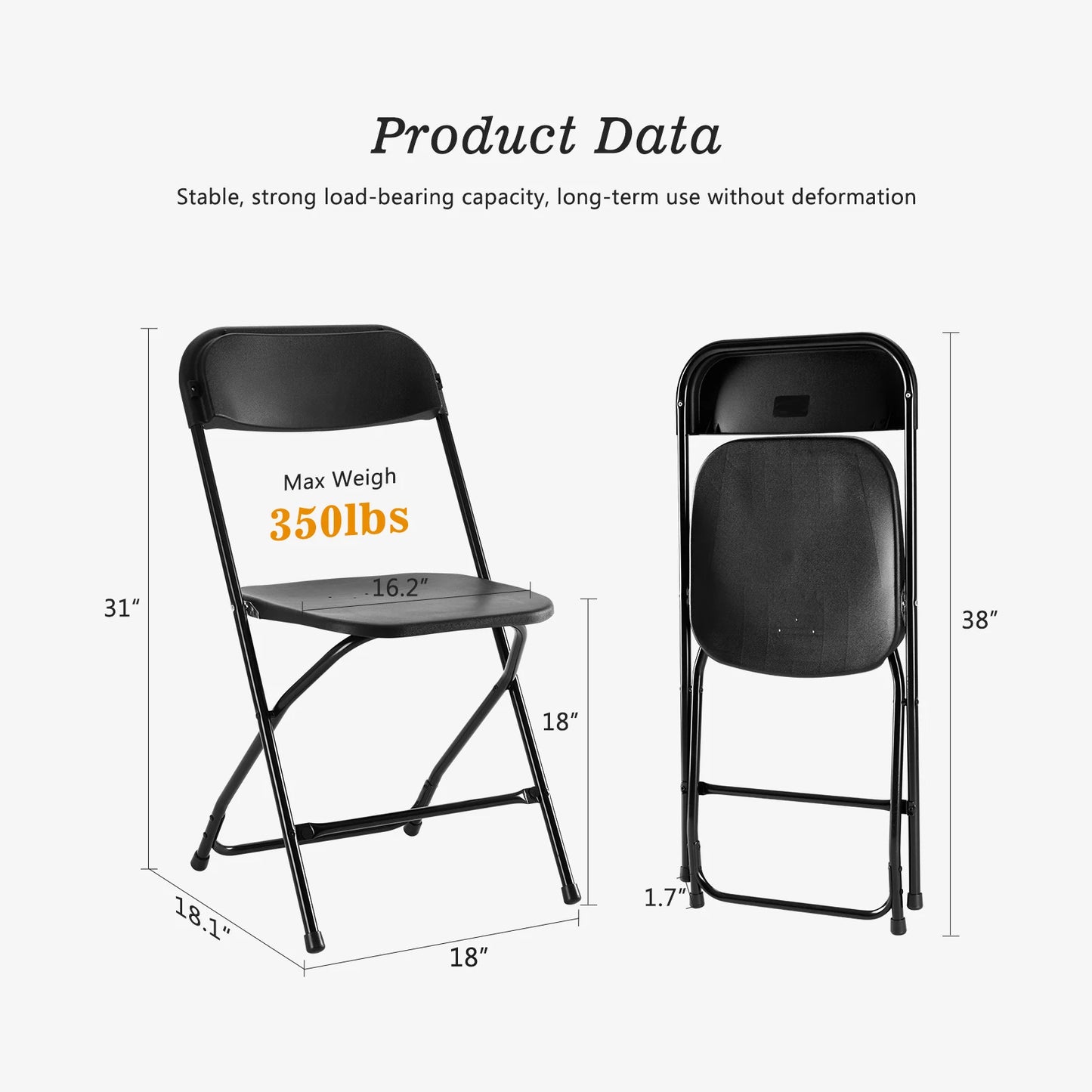 JHK Plastic Folding Chair 4/6 Pack 330 Lb Load Capacity