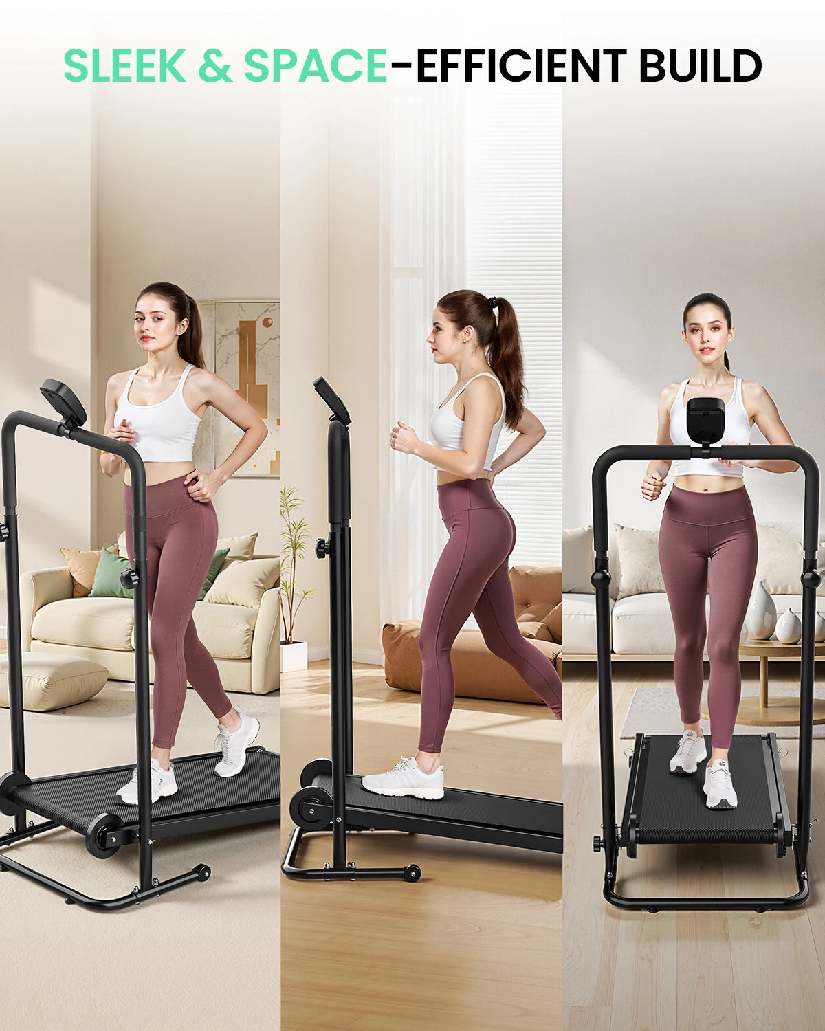 AKLUER Motorless Treadmill With Dual Flywheels And LCD Monitor