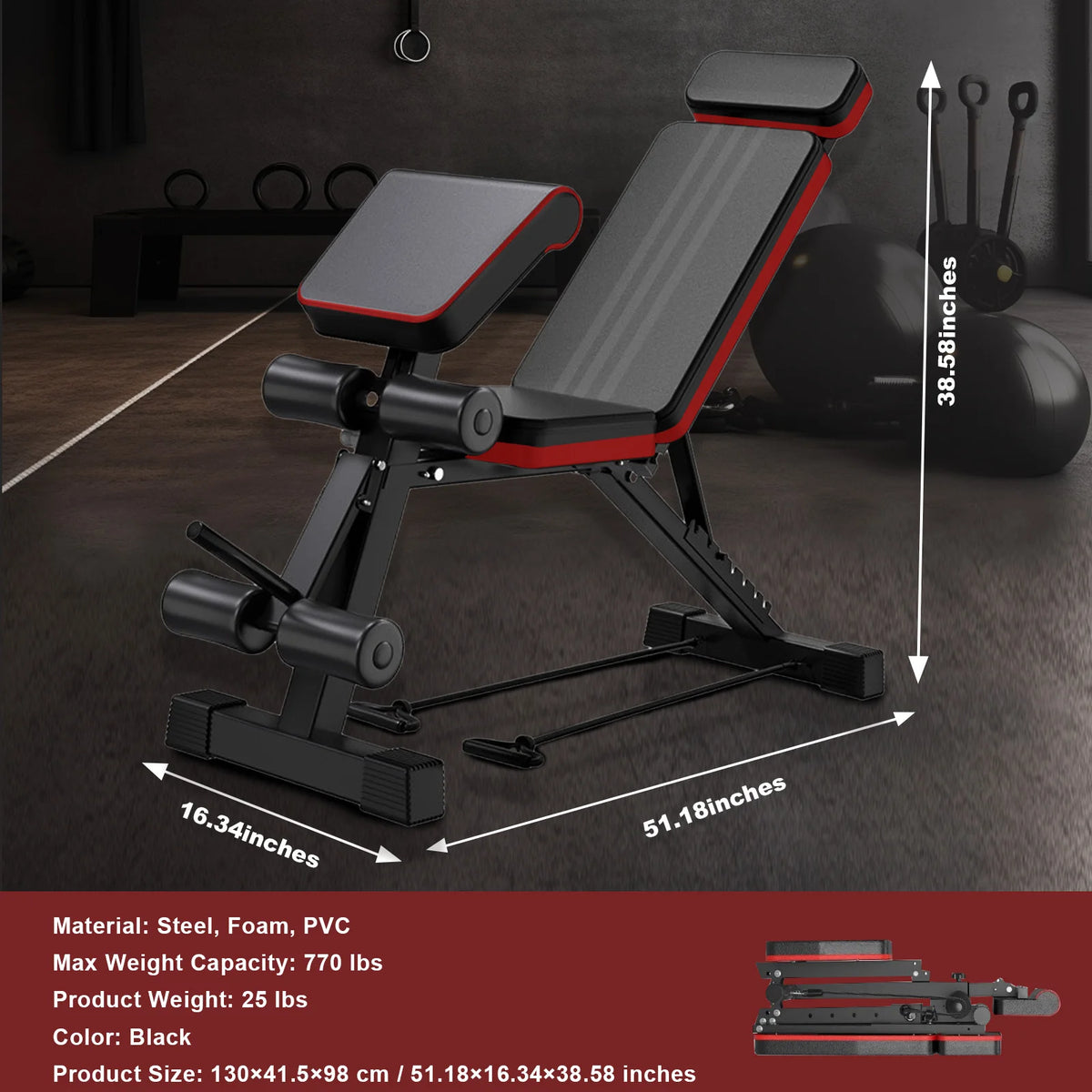 Adjustable Seven Level Foldable Weight Bench For Fitness Training