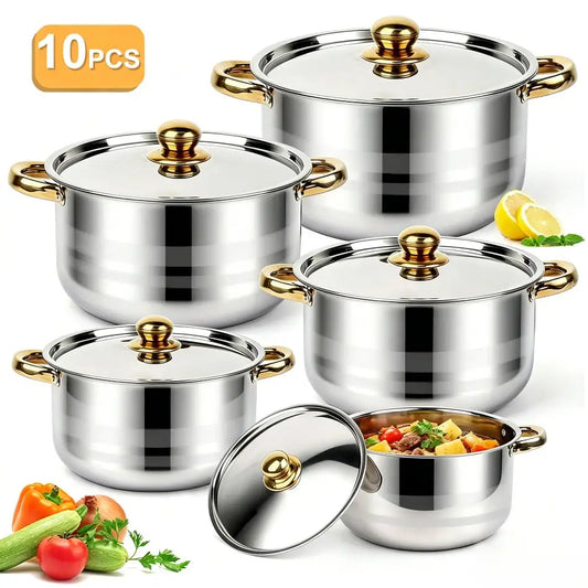 Premium 10 Piece Stainless Steel Cooking Pot Set With Lids