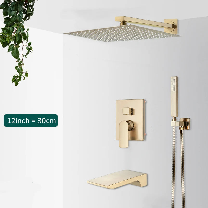 Quyanre Brushed Wall Mounted Shower System With Rainfall Faucet