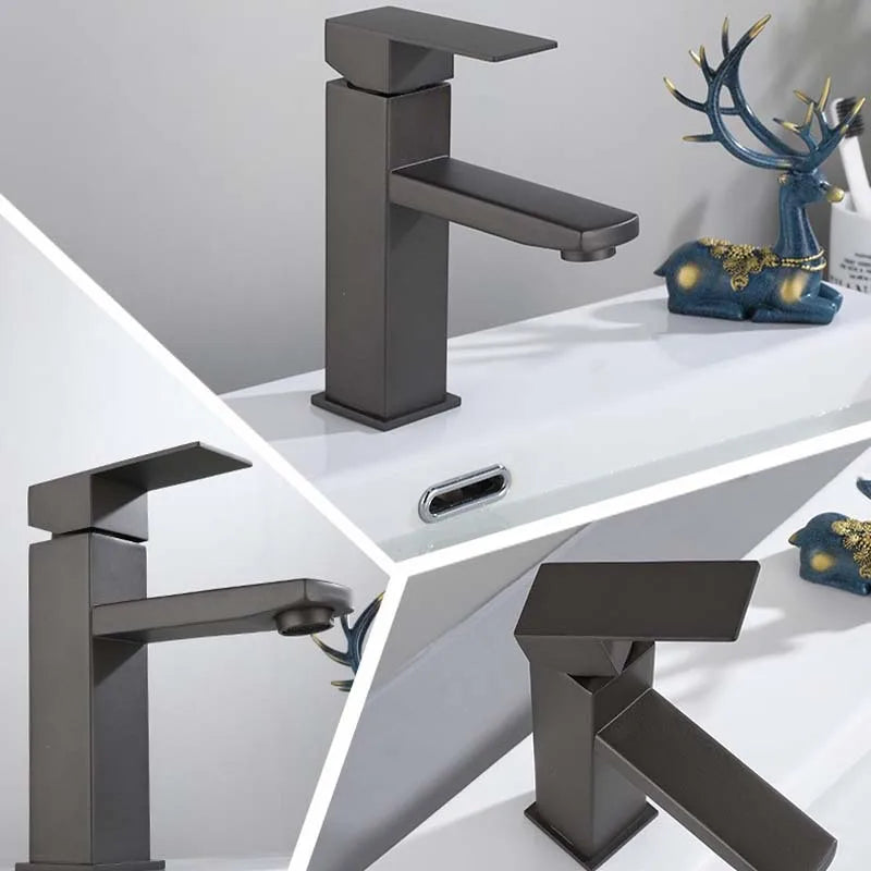 304 Stainless Steel Square Basin Faucet Hot Cold Deck Mounted