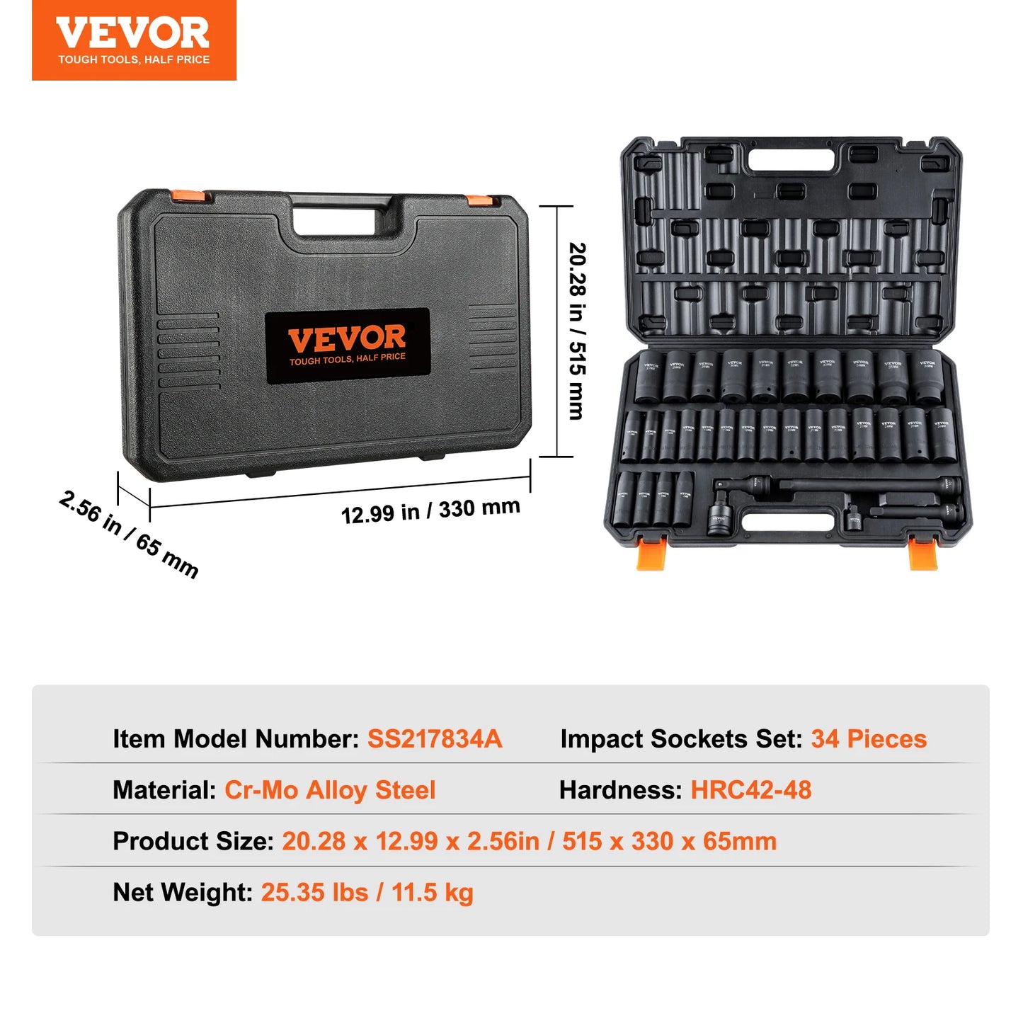 SucceBuy Impact Socket Set Deep SAE Metric Cr-V Alloy Steel