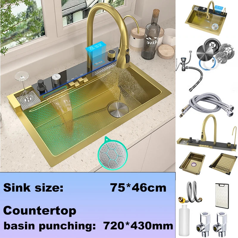 BusySink Modern Stainless Steel Kitchen Sink With Digital Display