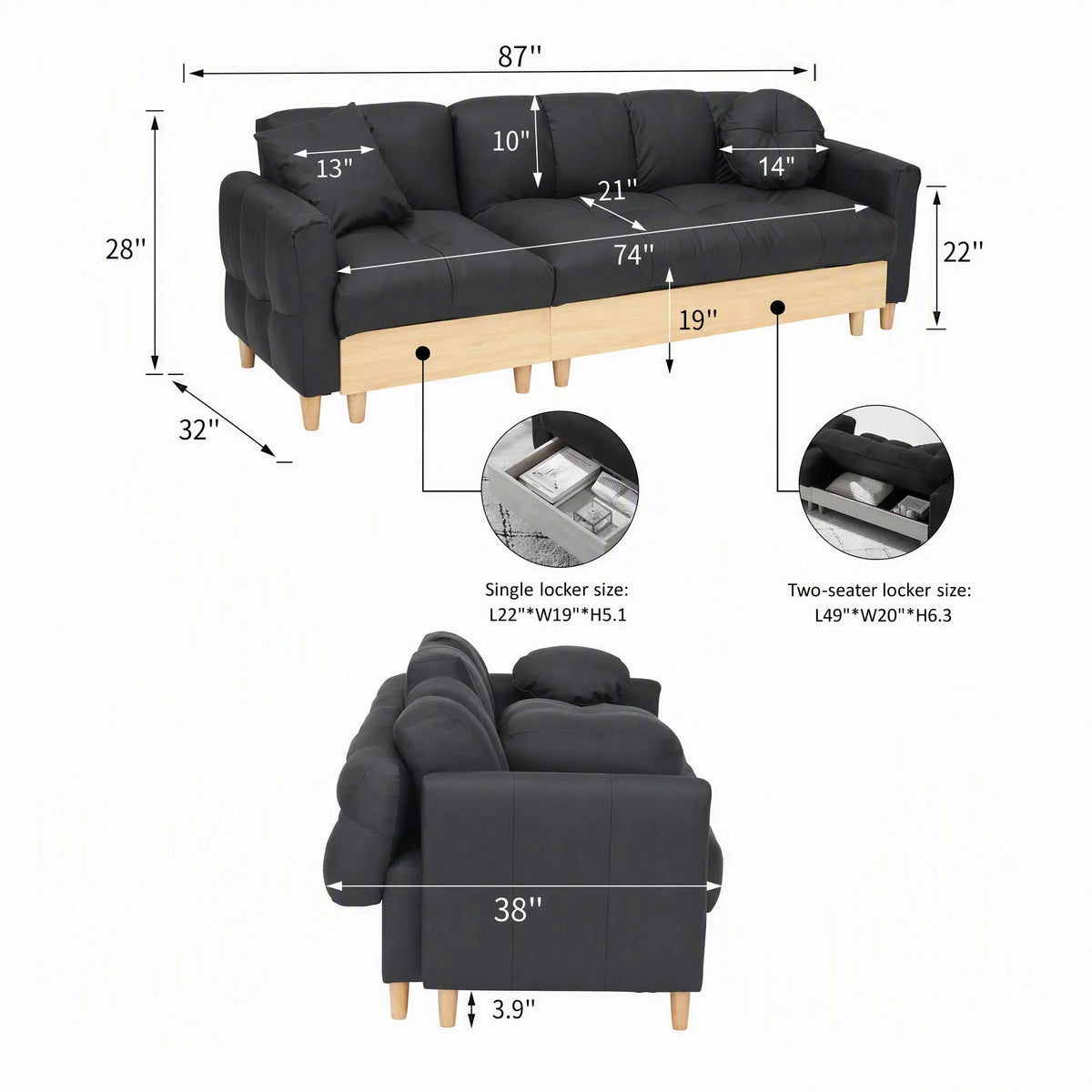 Convertible Fabric Sofa Bed With Convenient Storage For Home Use