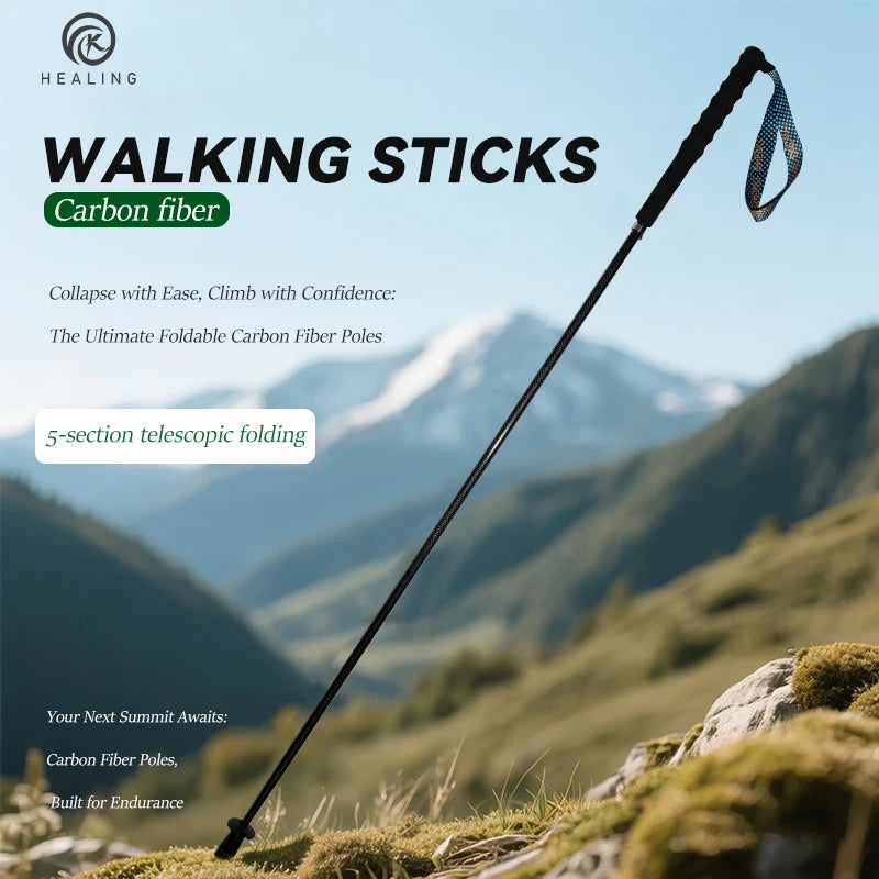 OKHEALING T800 Carbon Fiber Walking Poles Telescopic Trekking Sticks
