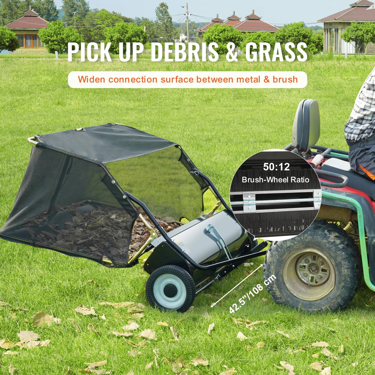 SucceBuy Tow Behind Lawn Sweeper Large Capacity Leaf Grass Collector