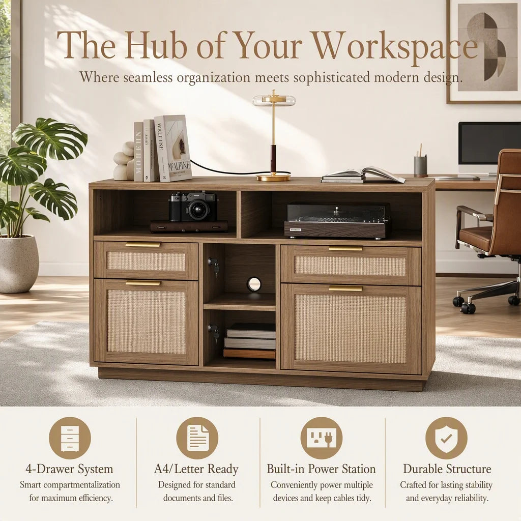 K Kyspho Wooden File Cabinet With Lock And Charging Station