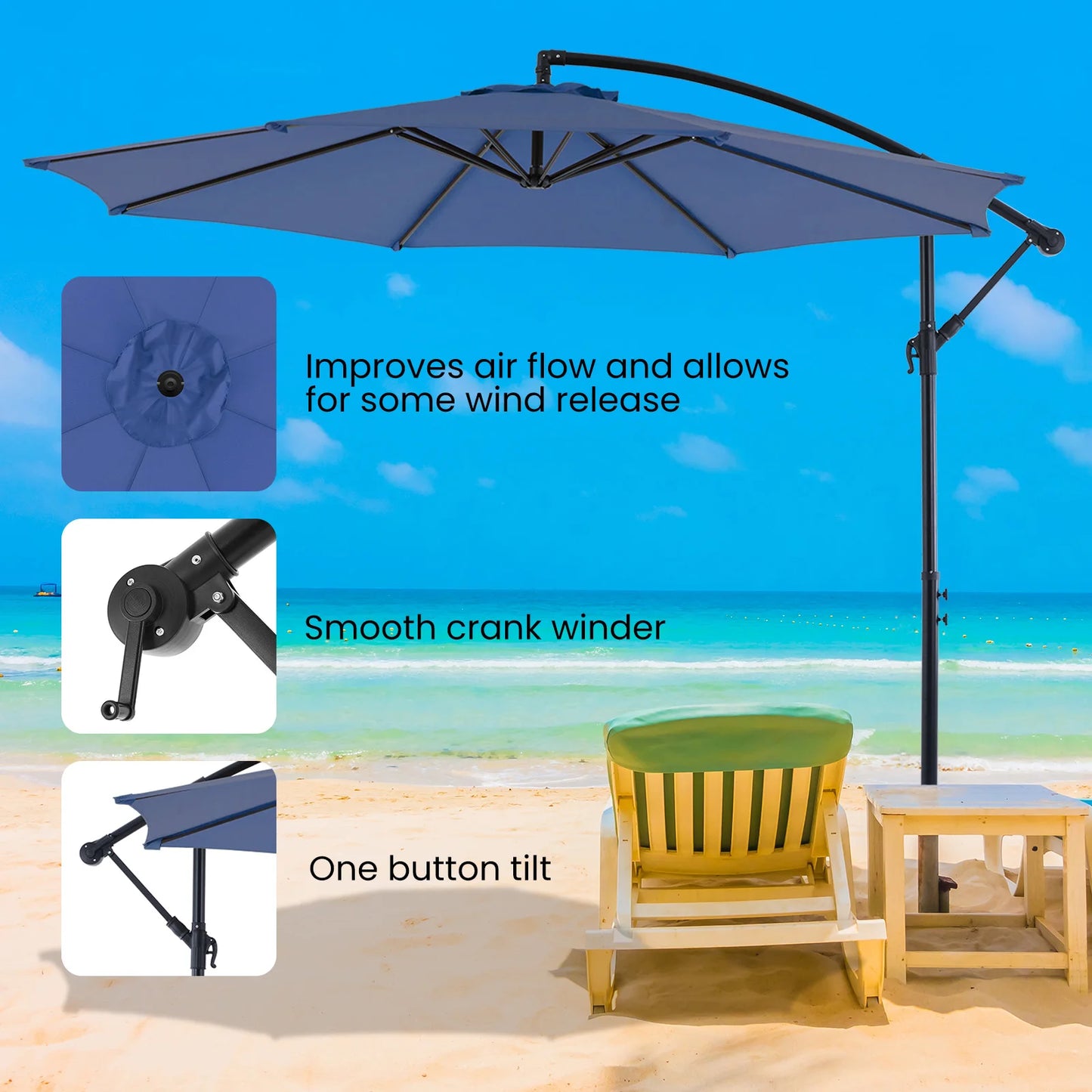 JHK Cantilever Outdoor Umbrella With Easy Tilt Adjustment UV Protection
