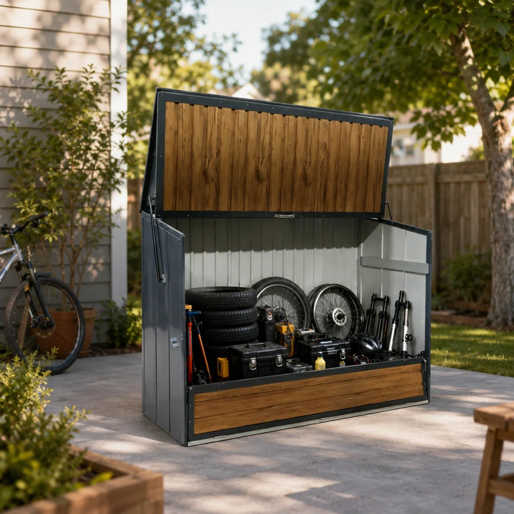 Outdoor Galvanized Steel Storage Shed With Foldable Front Door
