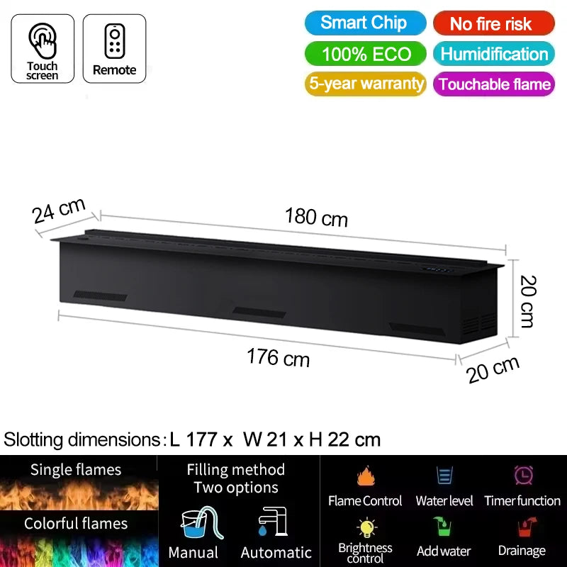 AFLYEVER Smart Water Vapor Fireplace With 3D Flame Tuya App