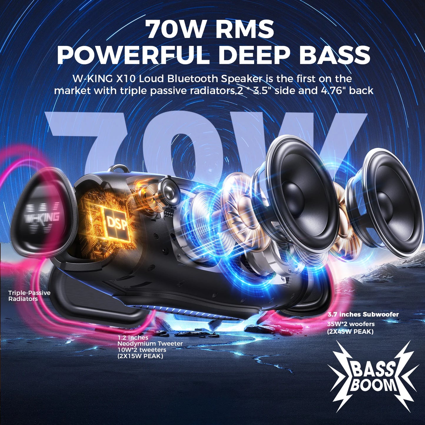 W-King X10 Bluetooth Speaker 120W Portable IPX6 Waterproof Boombox