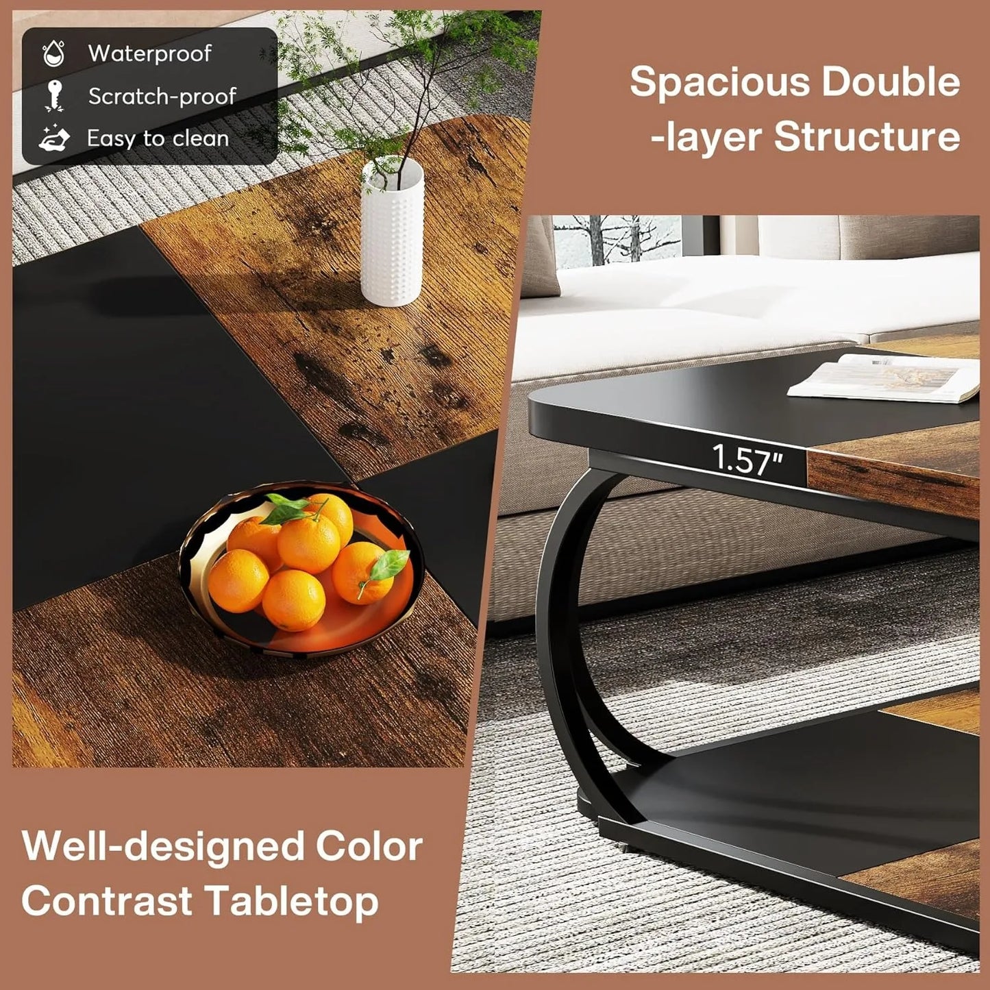 Little Tree Square Coffee Table With Two Tiers Farmhouse Storage