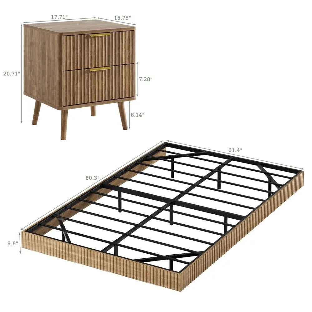 Queen Floating Bed Frame Set With Smart LED Lights Nightstands
