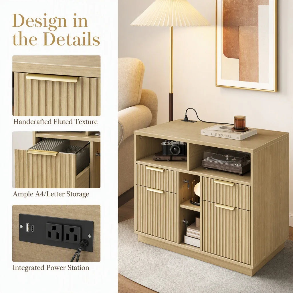 K Kyspho Wooden File Cabinet With Lock And Charging Station